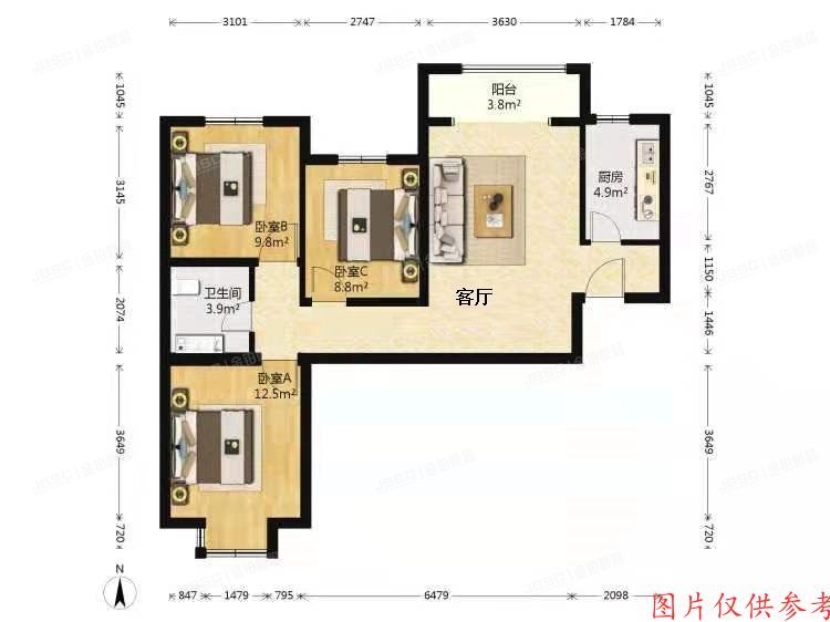 丰台区 珠光逸景家园8号楼1层1单元104