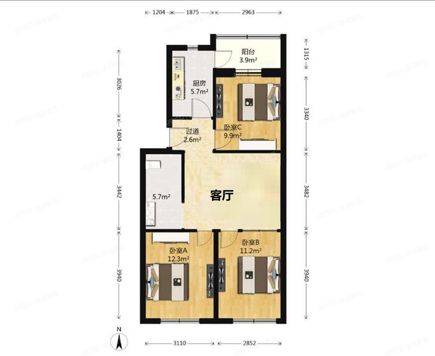 石景山区 晋元庄路5号16号楼1层1单元102号（北方工业大学）房改房