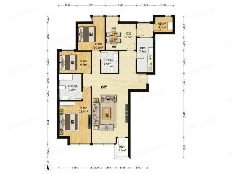 丰台区 三路居路88号院3号楼15层4单元1503（蓝调国际）