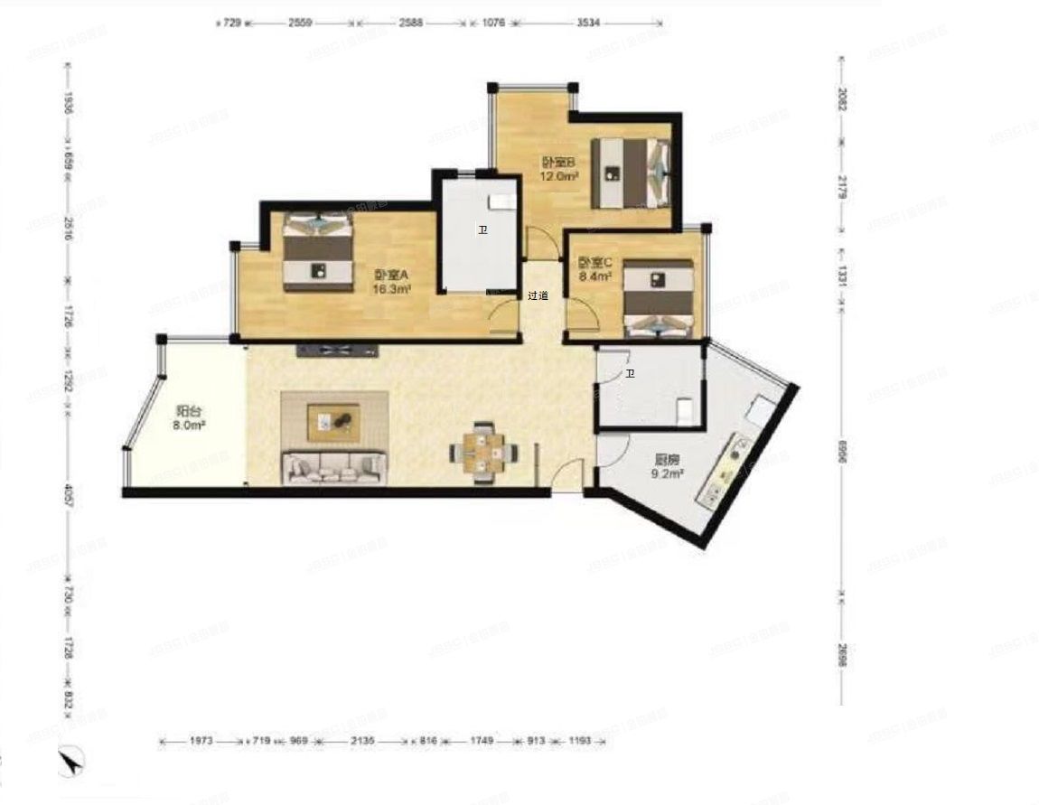 朝阳区 青年路西里2号院8号楼3层T8单元302室（国美第一城）