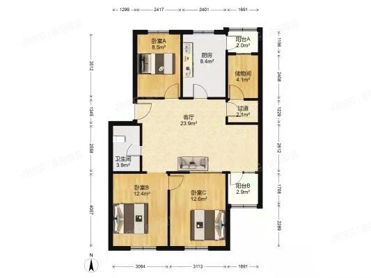 房山区 北潞春家园C2号楼1层3-001