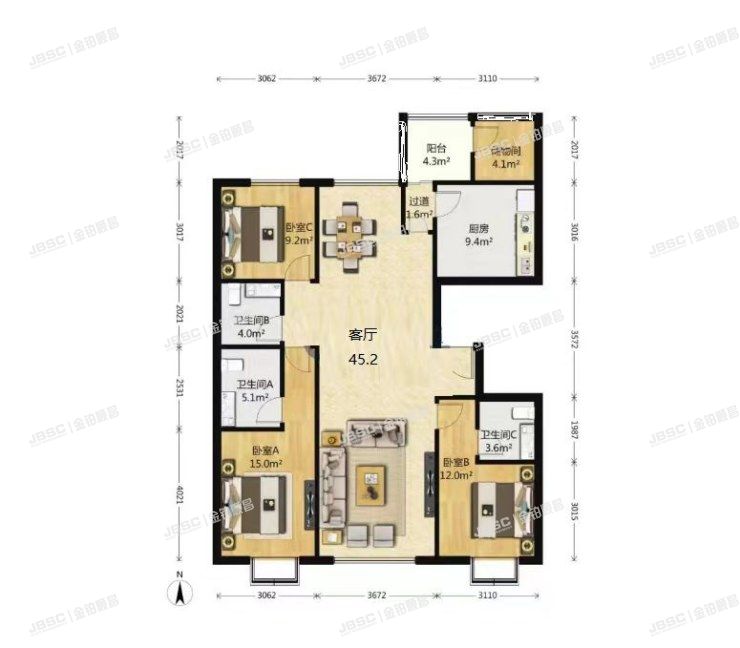 朝阳区 黄厂南里3号院6号楼17层1单元2002室（富力又一城C区）