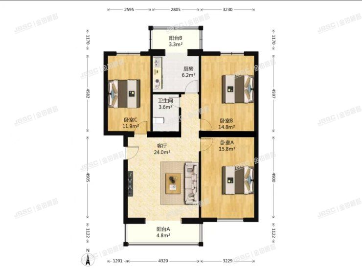 顺义区 彩俸北区4号楼1单元602室