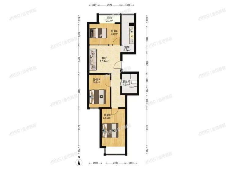 丰台区 丽泽路1号院8号楼10层2单元1101室（金泰丽湾公寓）