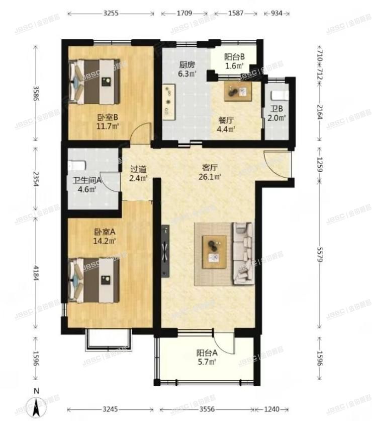 顺义区 东方太阳城万晴园99号楼二单元301住宅