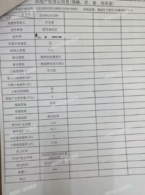 海淀区 万泉庄2号楼5层2门209（万泉庄小区）